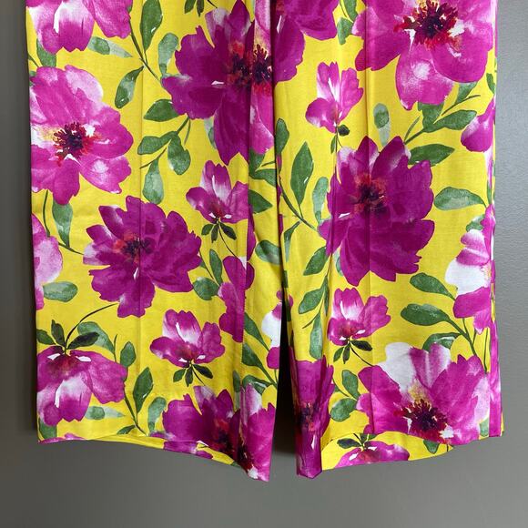 NWT Favorite Daughter Fiona Floral Satin Wide Leg Pants Sz 10 Yellow Pink Floral - Picture 7 of 16
